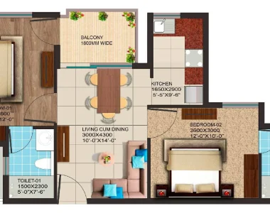 Aipl-club-residences-2-bhk-floor-plan