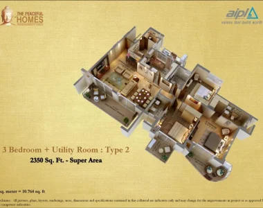 Aipl-the-peaceful-homes-floor-plan-3-bhk-utility-room-type-2