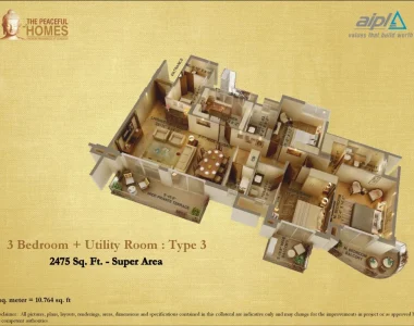 Aipl-the-peaceful-homes-floor-plan-3-bhk-utility-room-type-3
