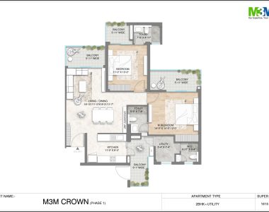 M3m Crown Floor Plan 2bhk - 1615