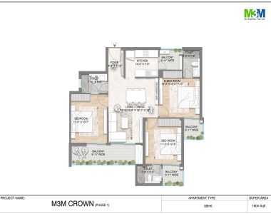 M3m Crown Floor Plan 3bhk - 1605