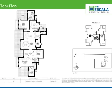 M3m-escala-3-bhk-study-servant-room-floor-plan