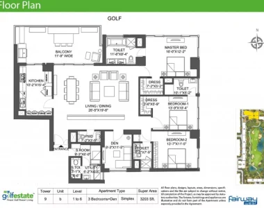 M3m-golf-estate-3bhk-floor-plan-type-b