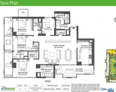 M3m-golf-estate-3bhk-floor-plan-type-d