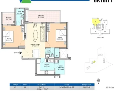 M3m-sky-city-floor-plan-2-bhk