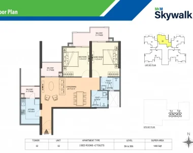 M3m-skywalk-2bhk-floor-plan-1406-sqft