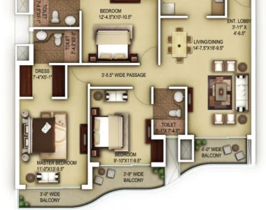 Paras-dews-3-bhk-floor-plan-1665-sq.ft.
