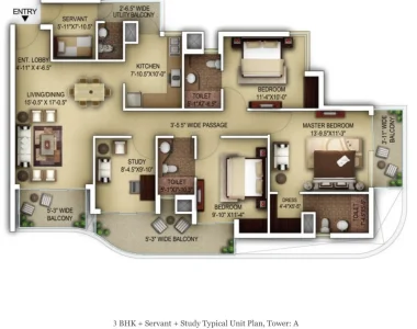 Paras-dews-3-bhk-servant-study-floor-plan-1900-sq.ft.