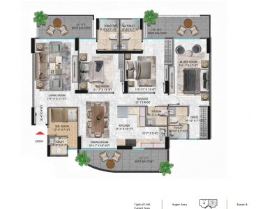 Pareena Coban Residences 3bhk Floor Plan