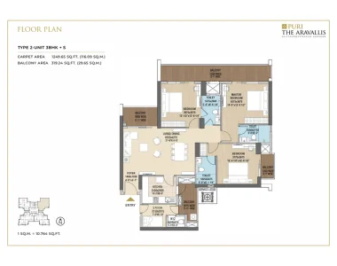 Puri-the-aravallis-3bhk-type-2-floor-plan