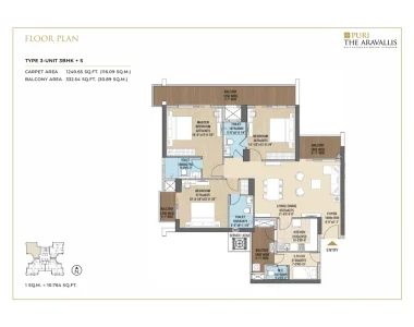 Puri-the-aravallis-3bhk-type-3-floor-plan