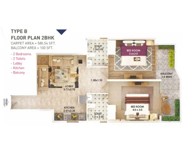 Pyramid-midtown-floor-plan-2bhk-type-b