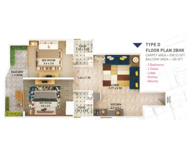 Pyramid-midtown-floor-plan-2bhk-type-d