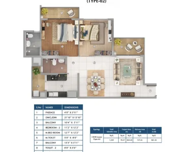 Shapoorji-pallonji-joyville-gurgaon-2-bhk-luxury-type-02-floor-plan