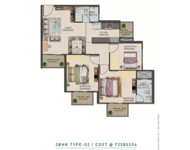 Signature-global-golf-greens-79-floor-plan-3-bhk-type-02