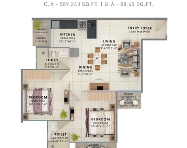 Signature-global-millennia-3-floor-plan-2-bhk-type-2