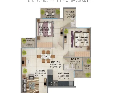 Signature-global-millennia-3-floor-plan-2-bhk-type-3
