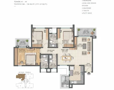 Sobha-city-gurgaon-3bhk-tower-a1-a4-unit-type-b-1711-sqft