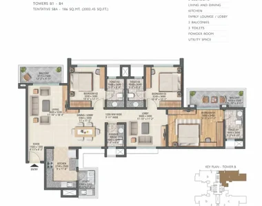 Sobha-city-gurgaon-3bhk-tower-b1-b4-unit-type-d-2003-sqft