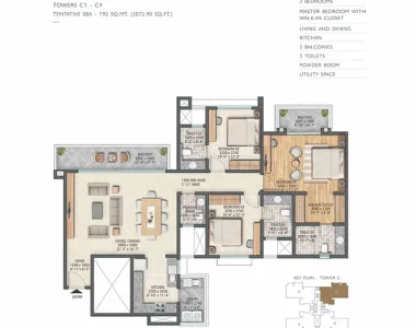 Sobha-city-gurgaon-3bhk-tower-c1-c4-unit-type-d-2072-sqft