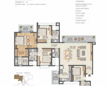 Sobha-city-gurgaon-3bhk-towerc1-c4-unit-type-d-2343-sqft