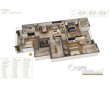 Suncity-vatsal-valley-3bhk-floor-plan-type-3