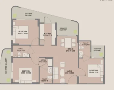 Wal Serenia 92 3bhk Floor Plan Type 1