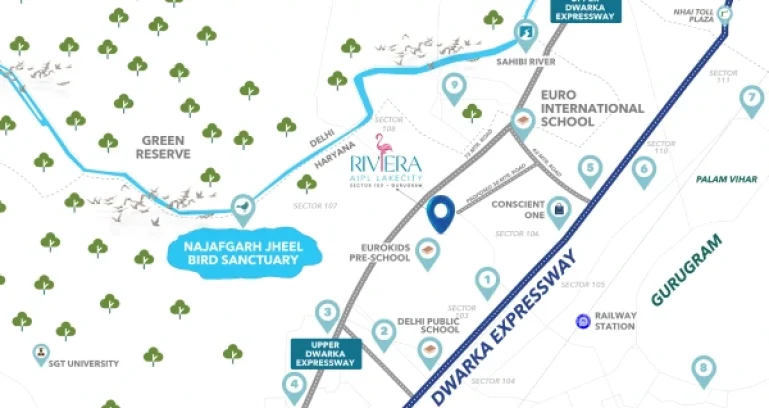 Aipl-the-riviera-at-lake-city-sector-103-gurgaon-location-map
