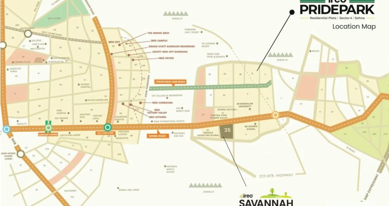 Ireo-pride-park-sector-4-sohna-location-map