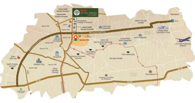 M2k-olive-green-floors-sector-104-gurgaon-location-map