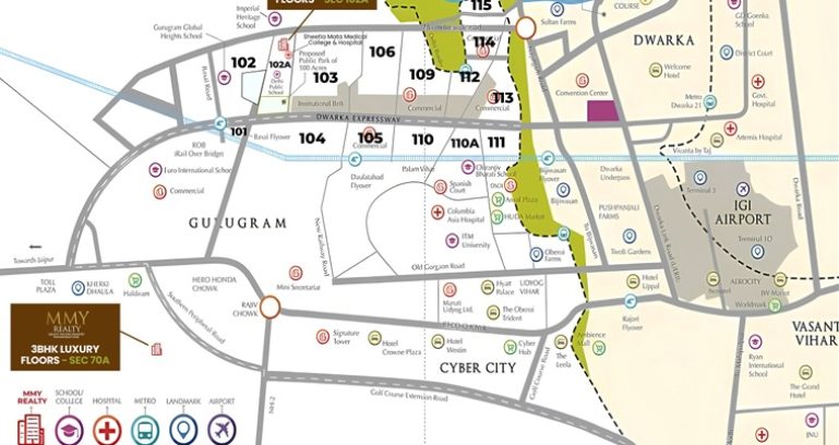 Mmy-the-prive-estate-floors-sector-102a-gurgaon-location-map