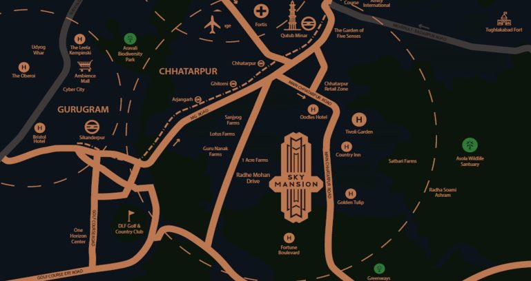 Risland-sky-mansion-chhatarpur-delhi-location-map