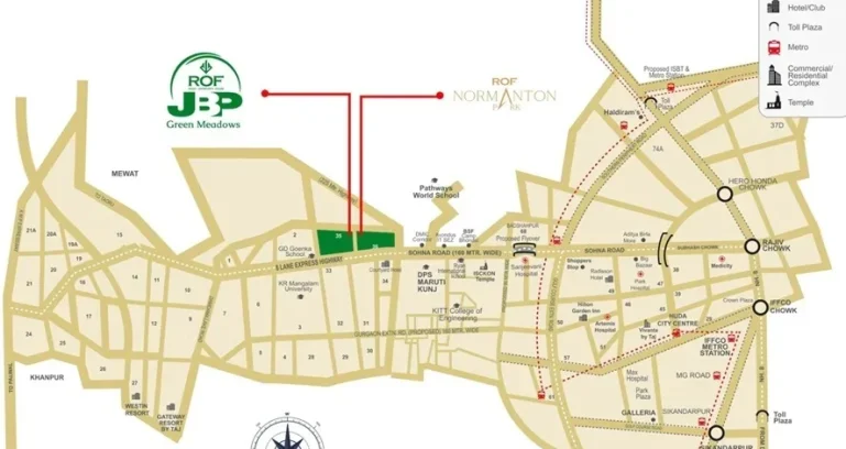 Rof-jbp-green-meadows-sector-35-36-sohna-axiom-location-map