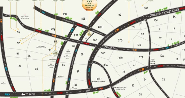 Rof-pravasa-sector-88a-gurgaon-location-map