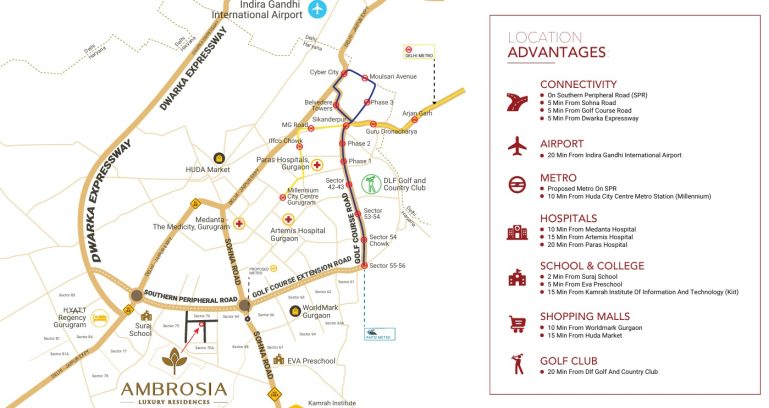 Shree-vardhman-samisha-ambrosia-sector-70-gurgaon-location-map