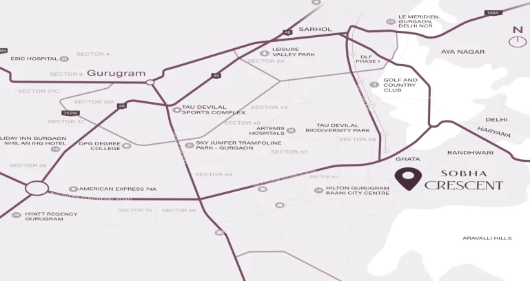 Sobha-crescent-sector-63a-gurgaon-location-map