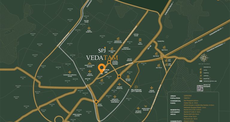 Spj-vedatam-sector-14-gurgaon-location-map